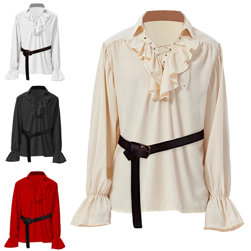 Men's Medieval Vintage Bandage Shirt Vintage Ruffles Sleeve Court Style Cosplay Costume Stage Drama Performance Clothes For Man
Men's Medieval Vintage Bandage Shirt Vintage Ruffles Sleeve Court Style Cosplay Costume Stage Drama Performance Clothes For Man