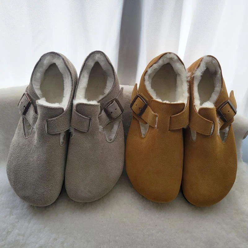 

Birkenstock женские теплые и удобные в носке Ретро Baotou меховые тапочки женская одежда натуральная кожа на толстой подошве обувь с ленивыми туфлями