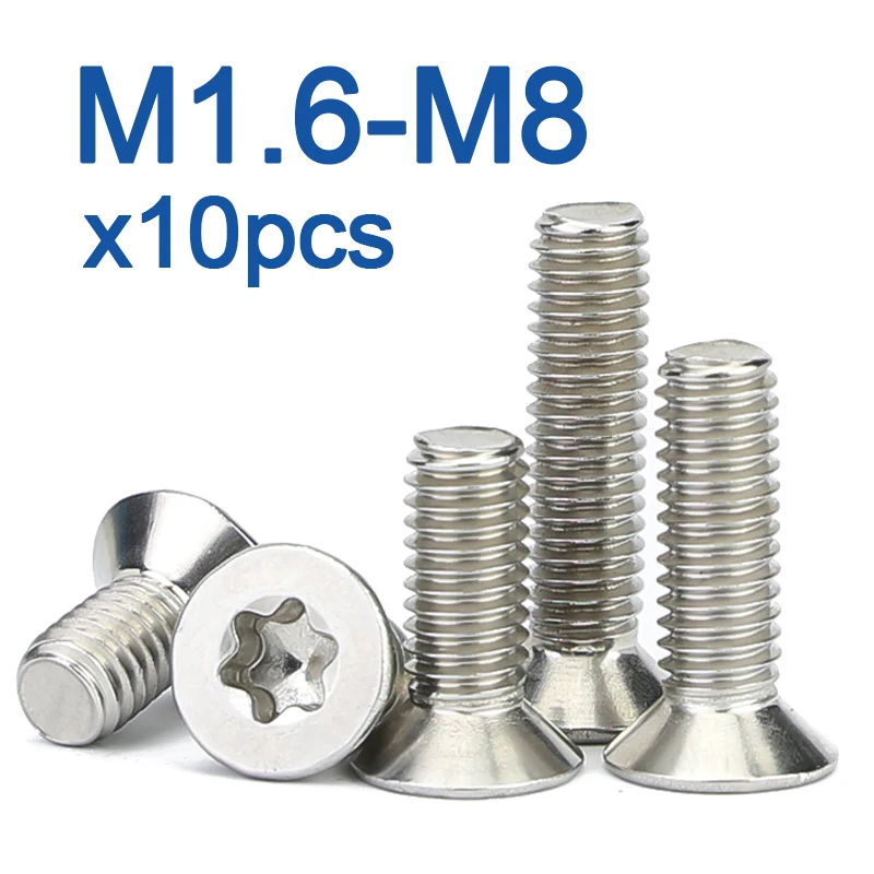 10pcs/lot Six-Lobe Torx Flat Countersunk Head Screw Bolt M1.6 M2 M2.5 M3 M4 M5 M6 M8 304 A2-70 stainless steel GB2673
10pcs/lot Six-Lobe Torx Flat Countersunk Head Screw Bolt M1.6 M2 M2.5 M3 M4 M5 M6 M8 304 A2-70 stainless steel GB2673