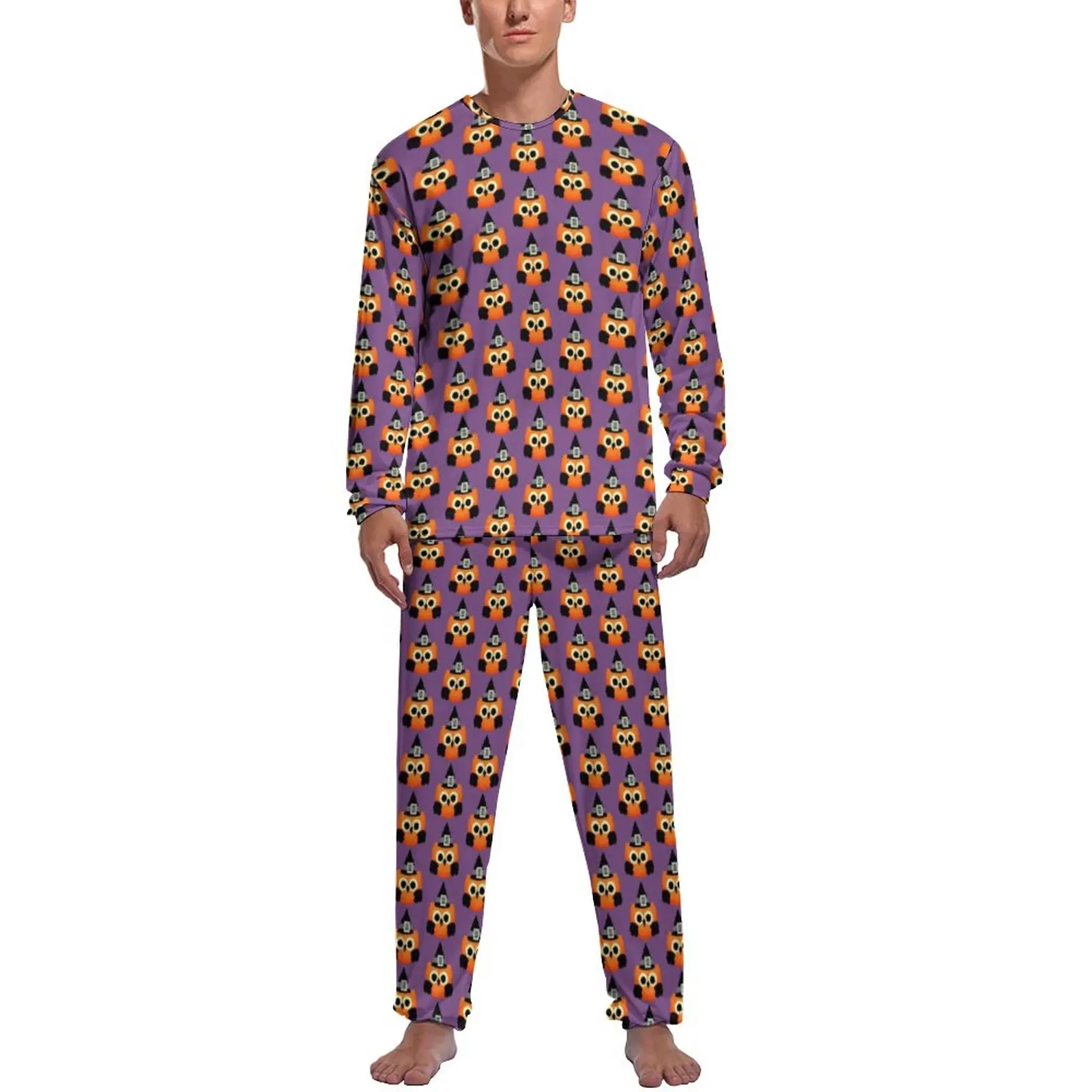 

Halloween Owl Pajamas Autumn Funny Cool Birds Print Aesthetic Sleepwear Men 2 Piece Design Long Sleeve Trendy Pajama Sets