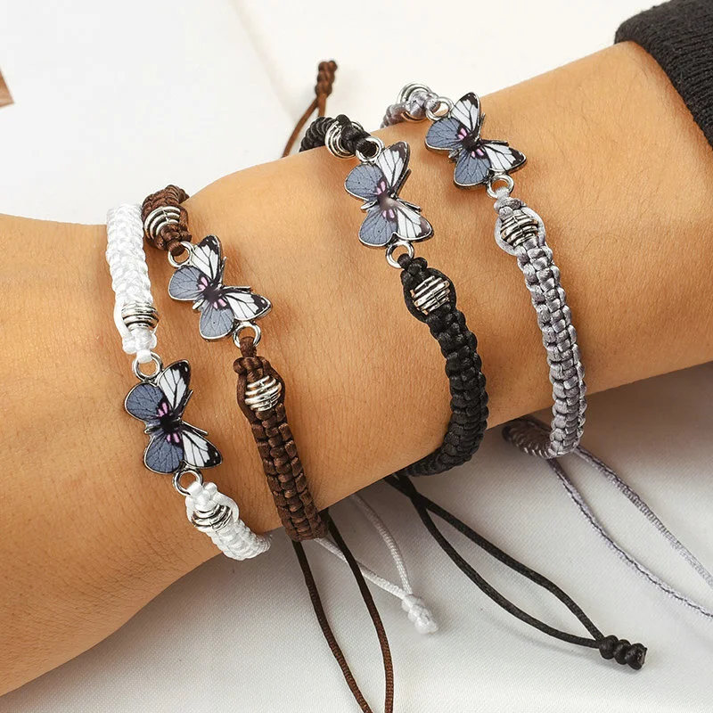 Adjustable Black White String Rope Braided Bracelet for Women Blue Butterfly Pendant Charm Bracelets Handmade Jewelry Girl Gifts 
Adjustable Black White String Rope Braided Bracelet for Women Blue Butterfly Pendant Charm Bracelets Handmade Jewelry Girl Gifts
