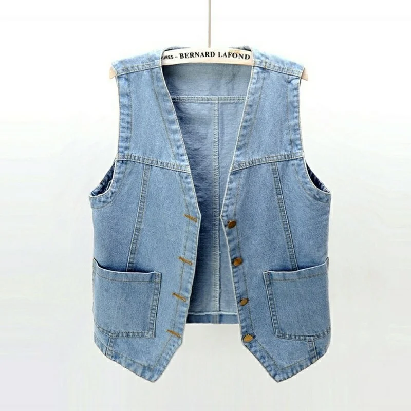 

Spring Summer BF Style Sleeveless Student Teens Cropped Basic Outwear New Women Chic Simple All-match Denim Jackets Vests 2023