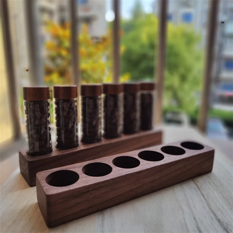 

Coffee Beans Storage Container 6 Holes Coffee Bean Dispensing Tubes Walnut Display Rack