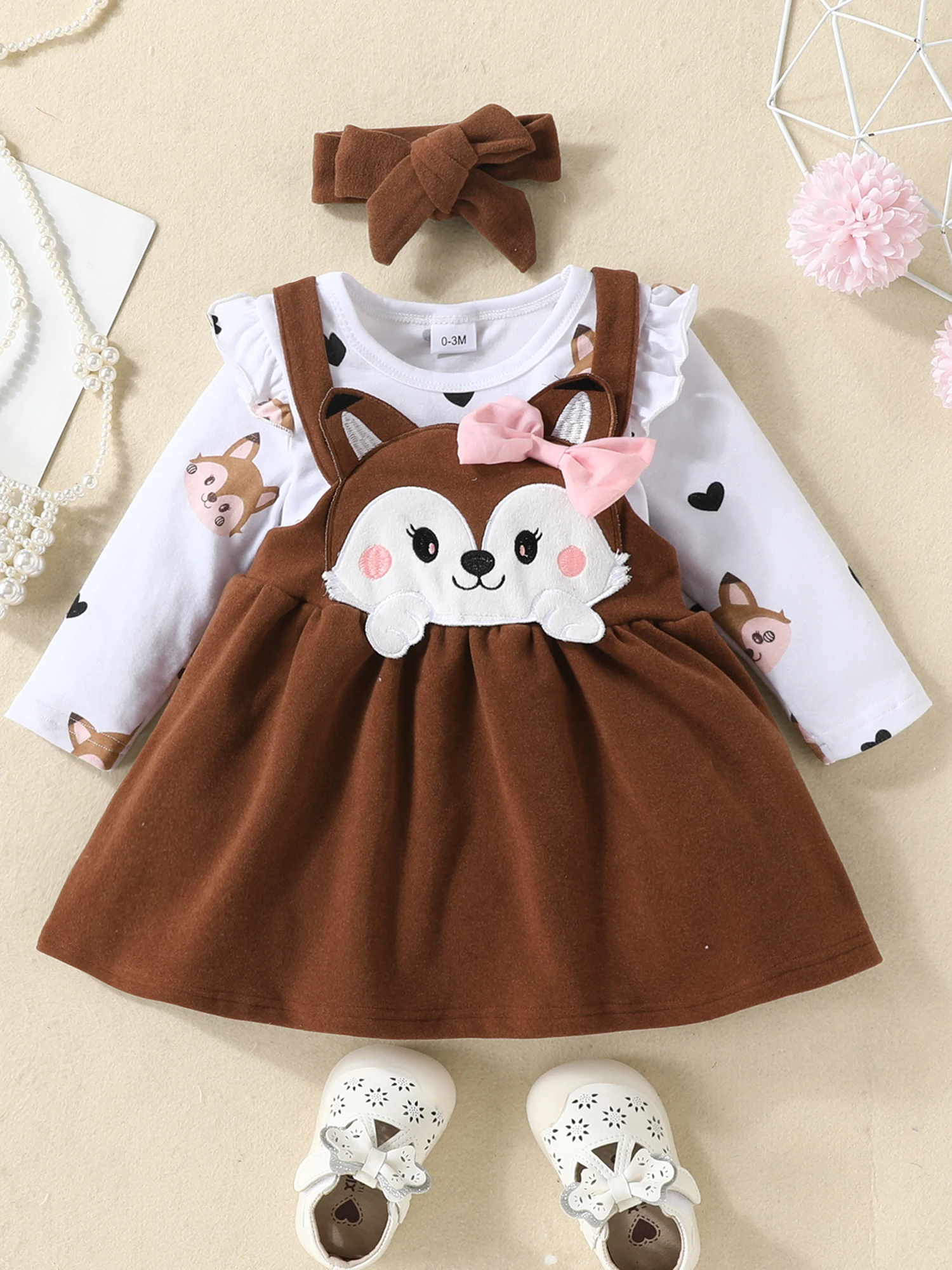 3PCS Winter Fall Baby Girls Outfits Suit Cartoon Fox Long Sleeve Ruffle Romper and Suspender Dress Headband Sets For Toddler
3PCS Winter Fall Baby Girls Outfits Suit Cartoon Fox Long Sleeve Ruffle Romper and Suspender Dress Headband Sets For Toddler