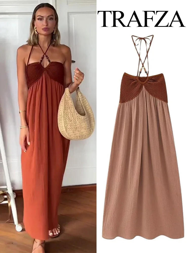 TRAFZA 2023 Summer Women's Retro Sexy Retro Off Shoulder Hanging Neck Beaded Ornament Strap Long Dress Knitted Panel Midi Dress
TRAFZA 2023 Summer Women's Retro Sexy Retro Off Shoulder Hanging Neck Beaded Ornament Strap Long Dress Knitted Panel Midi Dress