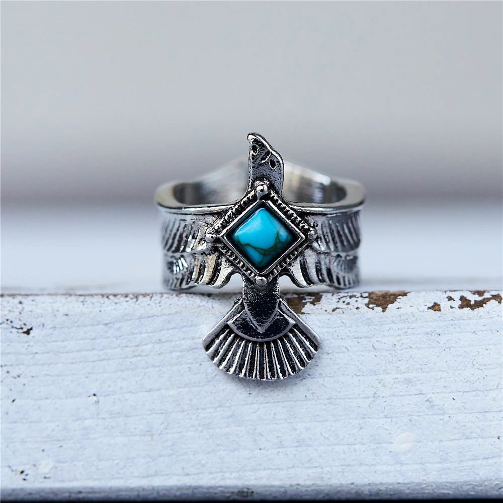 

Natural Stone Eagle Wings Ring For Women Vintage Personalized Creative Opening Adjustable Finger Ring Accessories Gift Jewelry