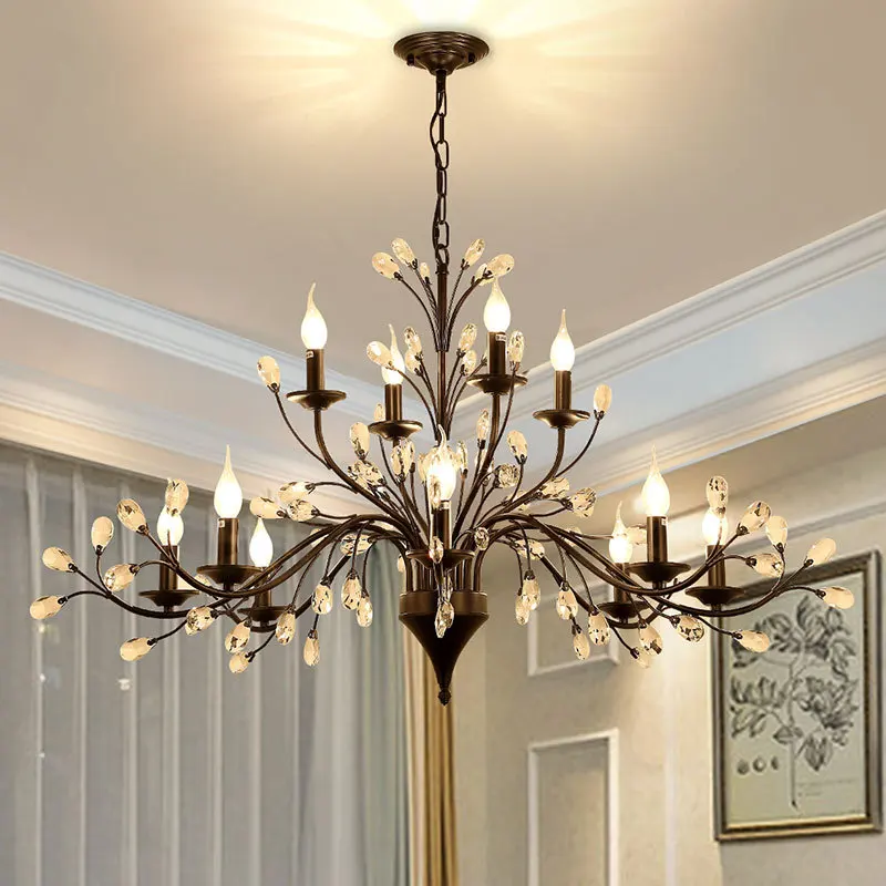 Vintage Crystal Chandelier For Hotel Villa Living Room Dining Room Bedroom Kitchen Bar Iron LED Pendant Lamp Black Hanging Light
Vintage Crystal Chandelier For Hotel Villa Living Room Dining Room Bedroom Kitchen Bar Iron LED Pendant Lamp Black Hanging Light