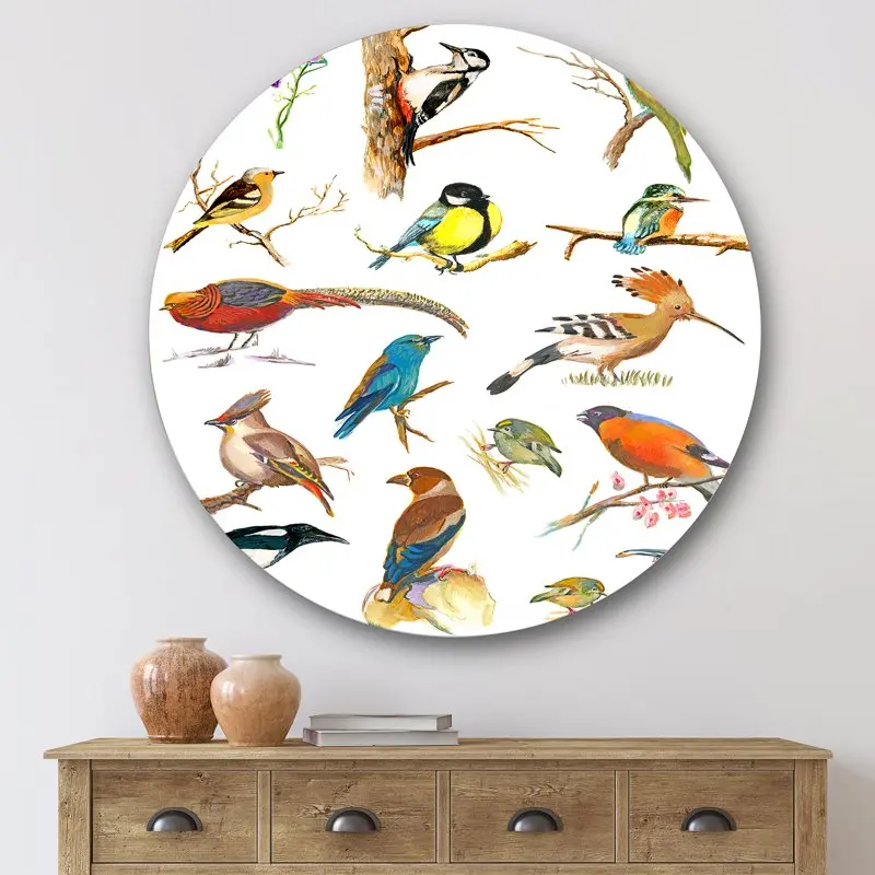 'Vital Colored Birds Plancard' Traditional Circle Metal Wall Art 36x36 - Disc of 36
'Vital Colored Birds Plancard' Traditional Circle Metal Wall Art 36x36 - Disc of 36