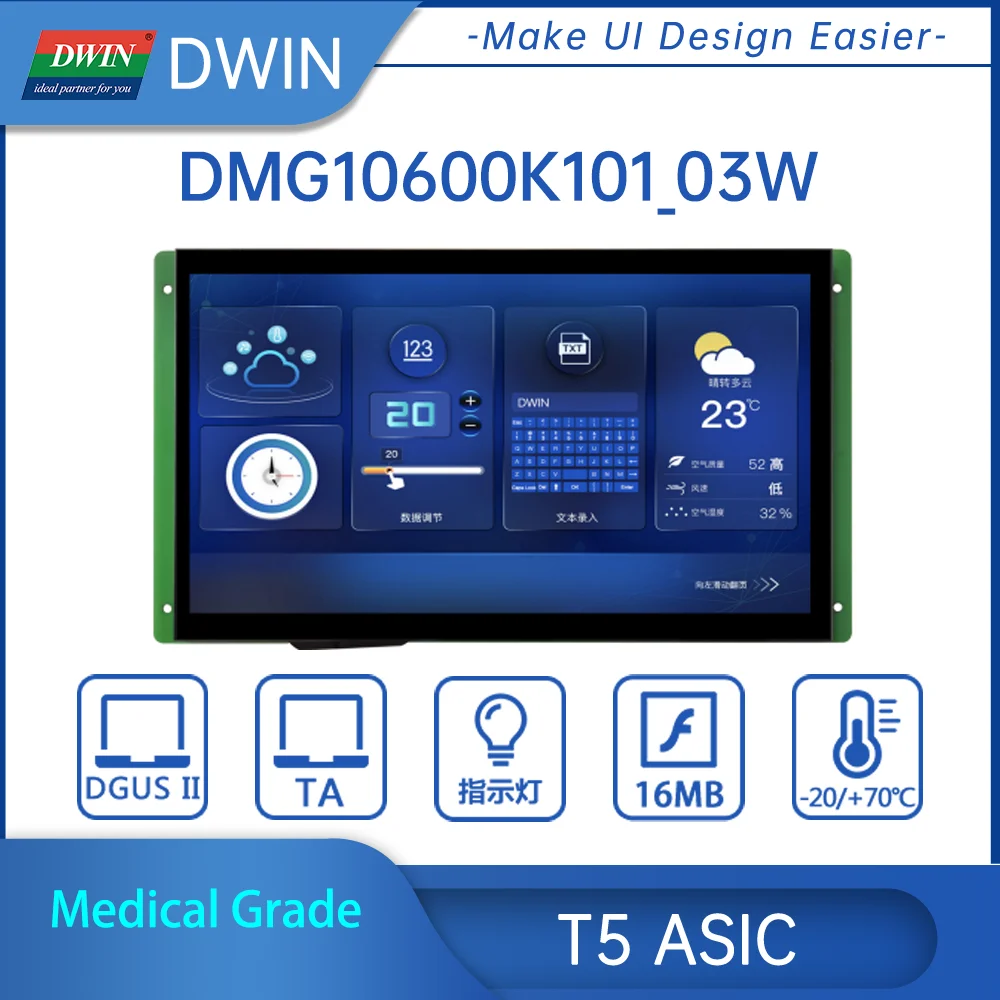 DWIN 10.1 Inch 1024*600 Resolution Display Module with Lcd Touch Screen RS232 RS485 UART IPS Panel
DWIN 10.1 Inch 1024*600 Resolution Display Module with Lcd Touch Screen RS232 RS485 UART IPS Panel