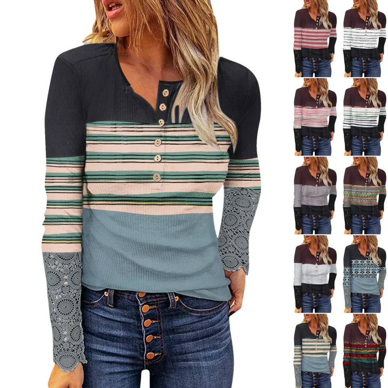 Autumn And Winter New 2022 Fashion Stripe Undercoat Women's Slim Fit Lace Splice T-Shirt Round Neck Print Long Sleeve Top
Autumn And Winter New 2022 Fashion Stripe Undercoat Women's Slim Fit Lace Splice T-Shirt Round Neck Print Long Sleeve Top