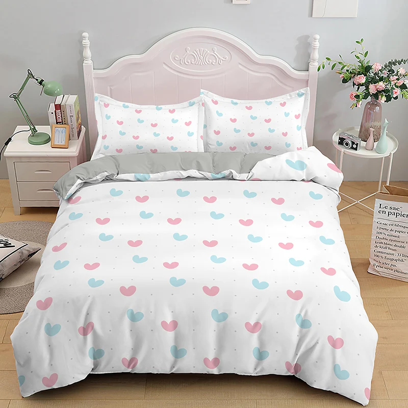 2/3pcs Bedding Set Pink Heart printing Luxury Duvet Cover Set Full Queen King Size 220x240 Quilt Fashion Duvet Cover Pillowcase 
2/3pcs Bedding Set Pink Heart printing Luxury Duvet Cover Set Full Queen King Size 220x240 Quilt Fashion Duvet Cover Pillowcase