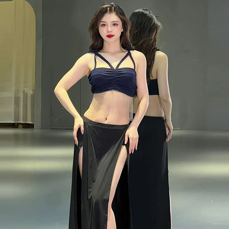 

Женский костюм для танца живота, комплект из 2 предметов с кисточками и длинной юбкой