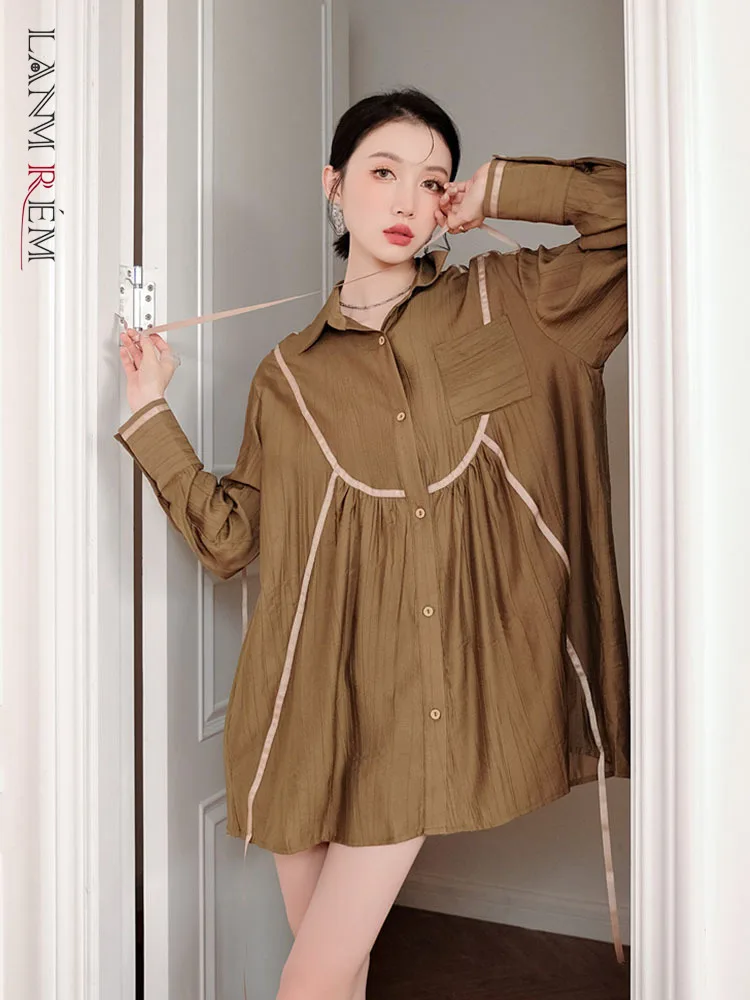 LANMREM Shirring Ribbon Shirt For Women Long Sleeve Single Breasted Turn-down Collar Greenish Brown Tops 2022 Spring 2N652
LANMREM Shirring Ribbon Shirt For Women Long Sleeve Single Breasted Turn-down Collar Greenish Brown Tops 2022 Spring 2N652