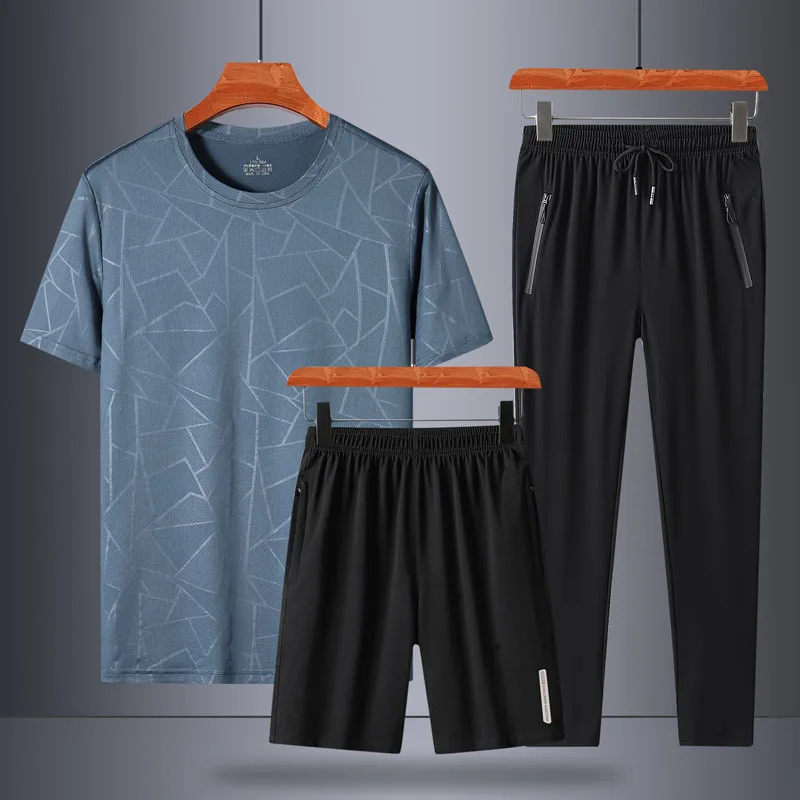2023 Summer New Ice Silk Clothing Men's Solid Short Sleeve Tshirt+Sports Short Sleeve+Sports Pants Three Piece Set Men Clothing
2023 Summer New Ice Silk Clothing Men's Solid Short Sleeve Tshirt+Sports Short Sleeve+Sports Pants Three Piece Set Men Clothing