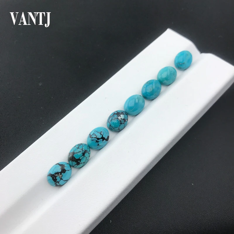 

VANTJ Natural Turquoise Loose Gemstone Oval 8*10mm 2PC for Silver Gold Mounting DIY Decoration Fine Jewelry
