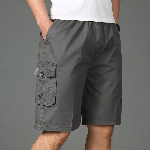 

Men's Short Summer Plus Size Cotton Elastic Waist Work Bermuda Hot Loose Baggy Breeches Army Green Male Cargo Casual Short Male