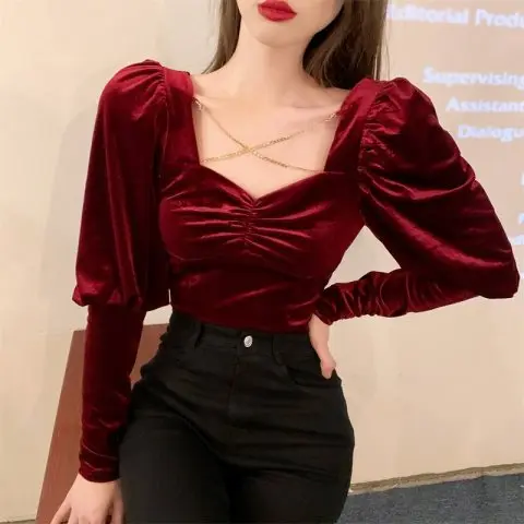 Temperament Ladies Tops Vintage Blouse Women Long Sleeve Velvet Sexy Backless Shirts Slim Korean Fashion Blouses Blusas De Mujer
Temperament Ladies Tops Vintage Blouse Women Long Sleeve Velvet Sexy Backless Shirts Slim Korean Fashion Blouses Blusas De Mujer