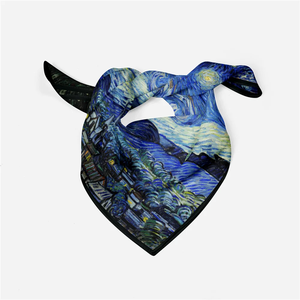

Квадратные шарфы с рисунком «Звездная ночь» Ван Гога, бандана, маленькие хиджабы, шарфы, повязка на голову, шейный платок, саржевый Шелковый женский шарф
