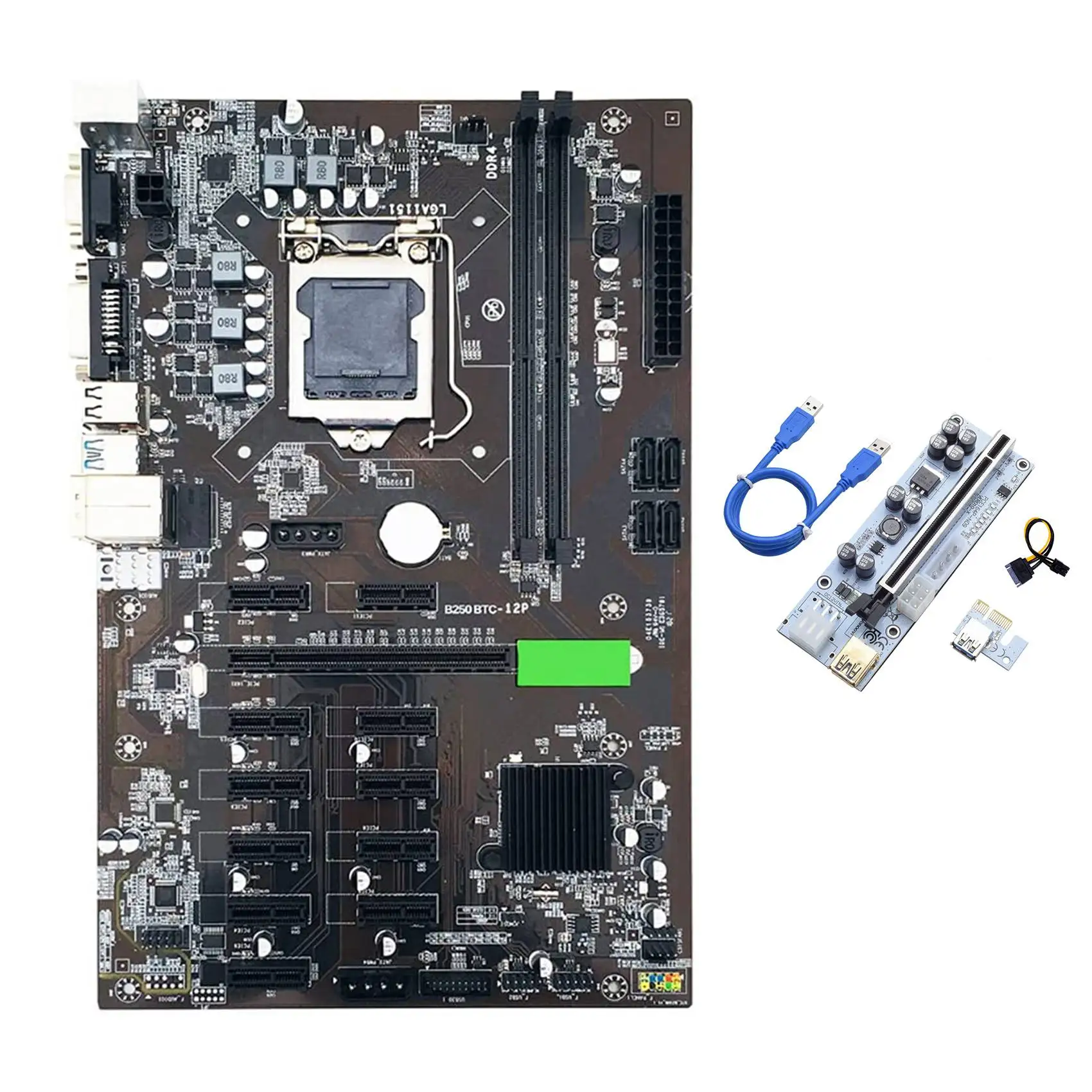 BTC B250 Mining Motherboard with VER010X Riser Card 12XGraphics Card Slot LGA 1151 DDR4 USB3.0 for BTC Miner Mining
BTC B250 Mining Motherboard with VER010X Riser Card 12XGraphics Card Slot LGA 1151 DDR4 USB3.0 for BTC Miner Mining