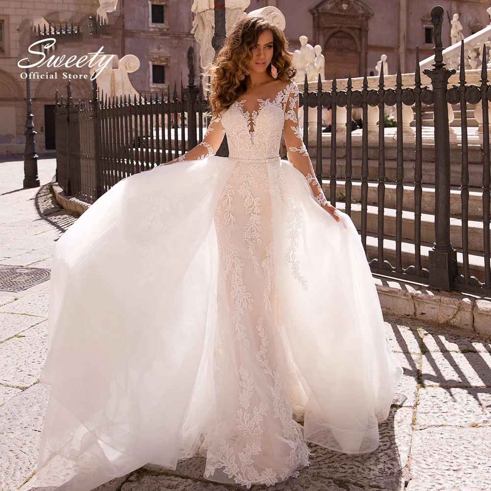 Luxury Wedding Dress 2023 Detachable 2 In 1 Mermaid Embroidered Lace On Net With O-neck Full Sleeve Back Button Vestido De Novia
Luxury Wedding Dress 2023 Detachable 2 In 1 Mermaid Embroidered Lace On Net With O-neck Full Sleeve Back Button Vestido De Novia