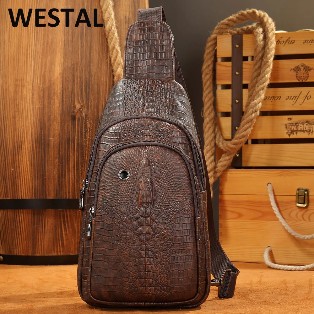 WESTAL Cowhide Genuine Leather Crossbody Sling Bag Men Croco Embossing Chest Bag Waterproof Shoulder Bags Black for Traveling
WESTAL Cowhide Genuine Leather Crossbody Sling Bag Men Croco Embossing Chest Bag Waterproof Shoulder Bags Black for Traveling