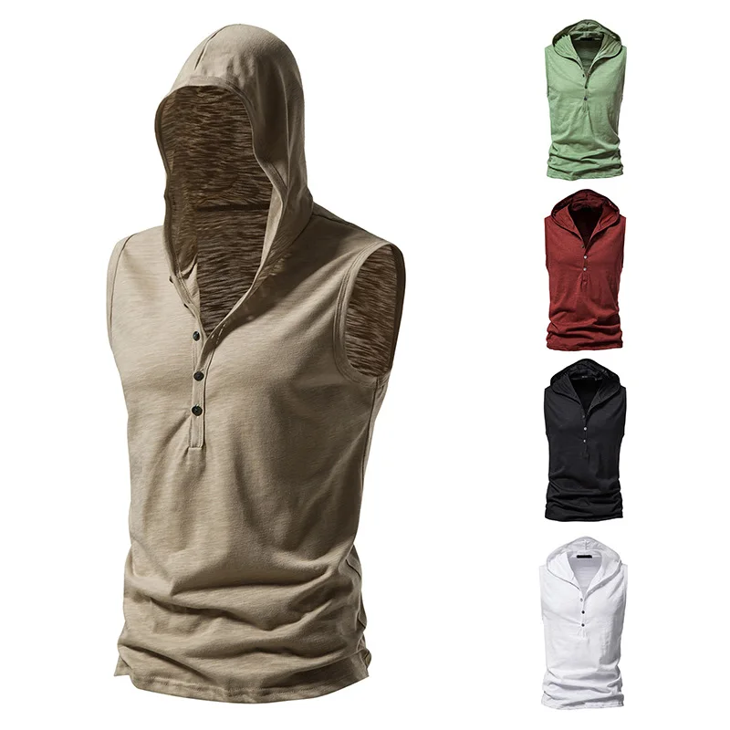 2023 new summer beach men's leisure sports sleeveless hooded sunscreen plus size vest T-shirt 
2023 new summer beach men's leisure sports sleeveless hooded sunscreen plus size vest T-shirt