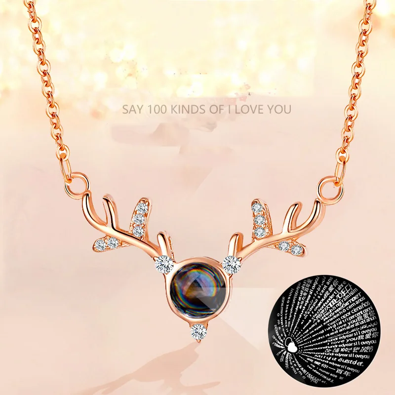 Classic 100 Languages Say I Love You Projection Pendant Necklace for Women Fashion Antler Lovers Jewelry Valentine's Day Gift
Classic 100 Languages Say I Love You Projection Pendant Necklace for Women Fashion Antler Lovers Jewelry Valentine's Day Gift