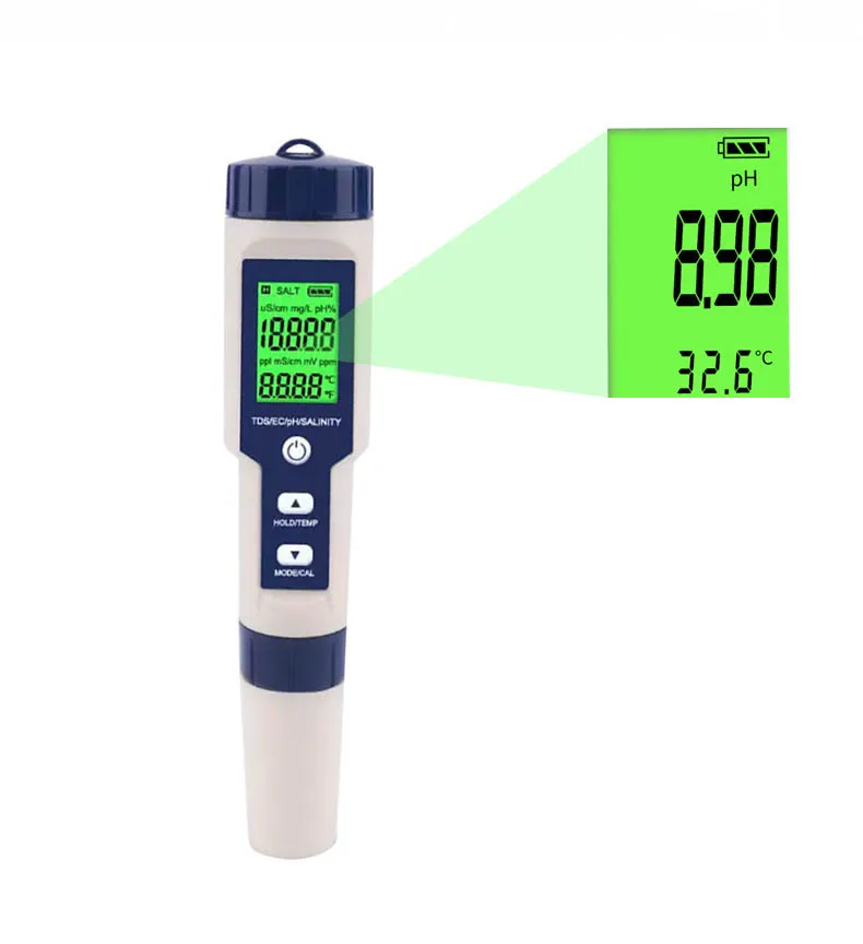 Измеритель TDS/EC/PH/солености/температуры, цифровой монитор качества воды, тестер с подсветкой, инструмент для измерения для бассейнов, аквариумов
Измеритель TDS/EC/PH/солености/температуры, цифровой монитор качества воды, тестер с подсветкой, инструмент для измерения для бассейнов, аквариумов