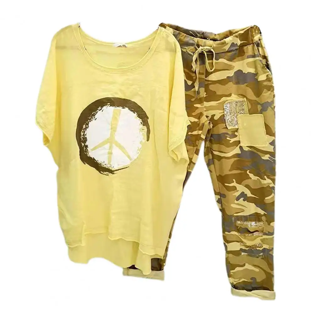 Women Elegant Pleated Beige 2 Piece Pant Sets T-shirt Pants Camouflage Drawstring Summer Relaxed Fit Asymmetrical Outfit
Women Elegant Pleated Beige 2 Piece Pant Sets T-shirt Pants Camouflage Drawstring Summer Relaxed Fit Asymmetrical Outfit