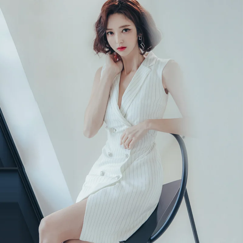COIGARSAM Women's Summer Dress 2022 New Striped Double Breasted Notched High Waist White Dresses Dropshipping
COIGARSAM Women's Summer Dress 2022 New Striped Double Breasted Notched High Waist White Dresses Dropshipping