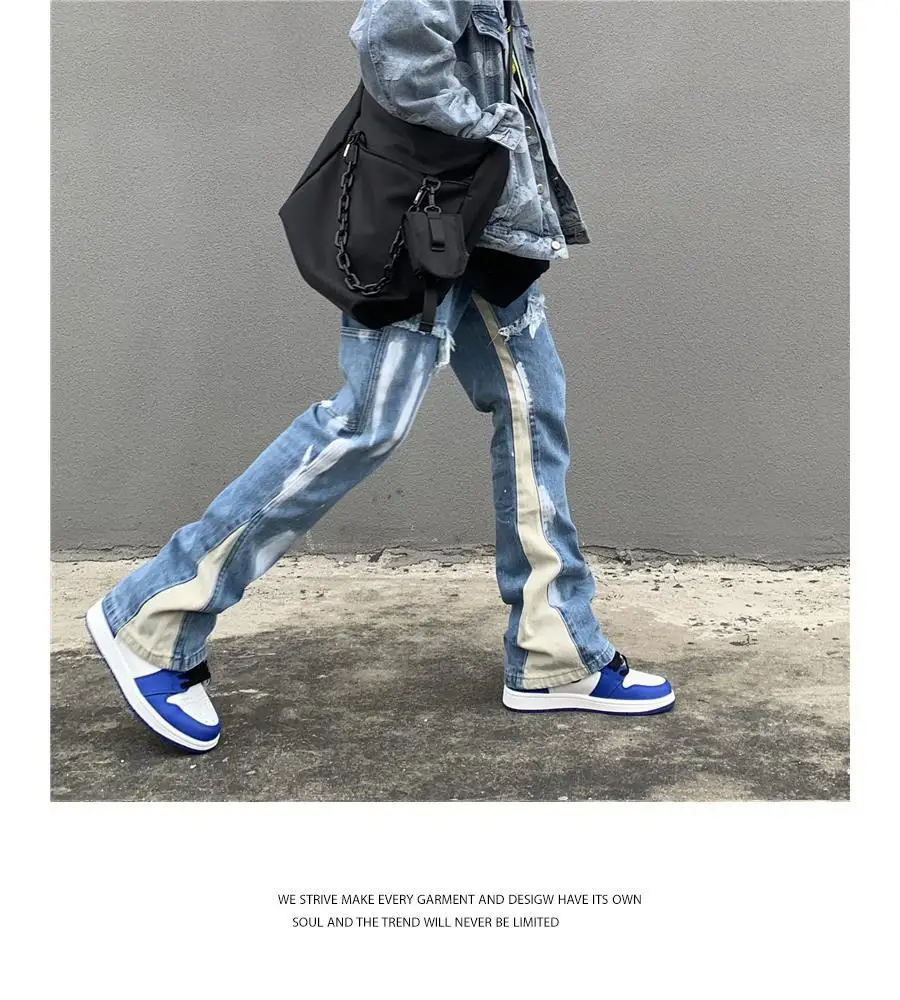 Jeans high street do old brush paint hand-painted stitching jeans men and women vibe wind straight loose micro flared pants
Jeans high street do old brush paint hand-painted stitching jeans men and women vibe wind straight loose micro flared pants