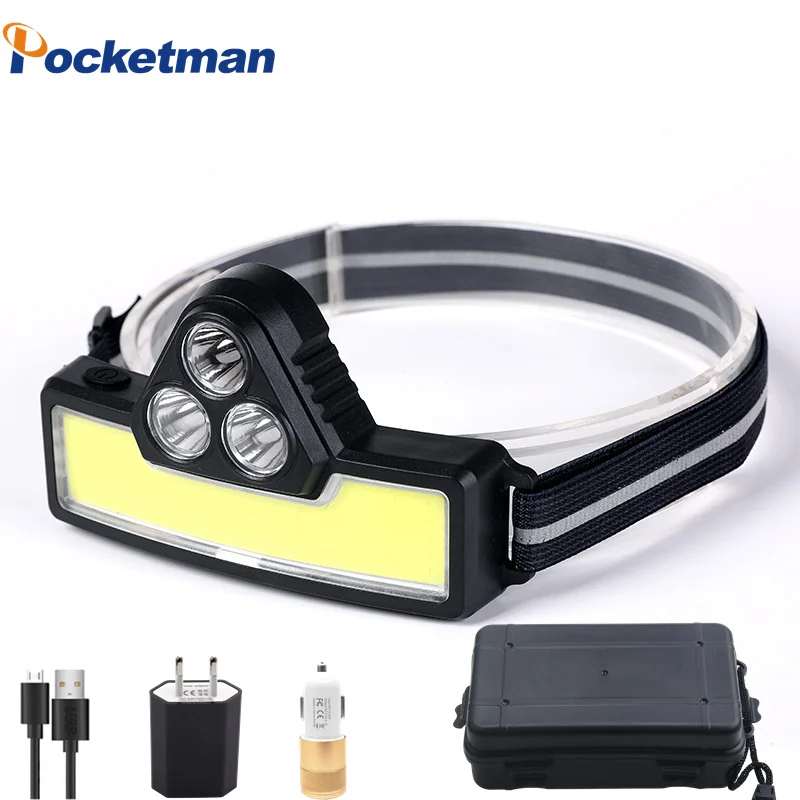 Powerful 3XPE+COB Headlamp USB Rechargeable 3 Modes Headlight Waterproof Head Flashlight Lamp Torch with Built in Battery
Powerful 3XPE+COB Headlamp USB Rechargeable 3 Modes Headlight Waterproof Head Flashlight Lamp Torch with Built in Battery