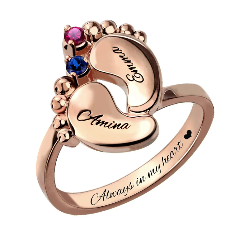 Fashion Jewelry Women Custom Letter Baby feet Ring with Stones Personalized Engraving Name Date Rings Rose Gold Silver 925 Aneis
Fashion Jewelry Women Custom Letter Baby feet Ring with Stones Personalized Engraving Name Date Rings Rose Gold Silver 925 Aneis