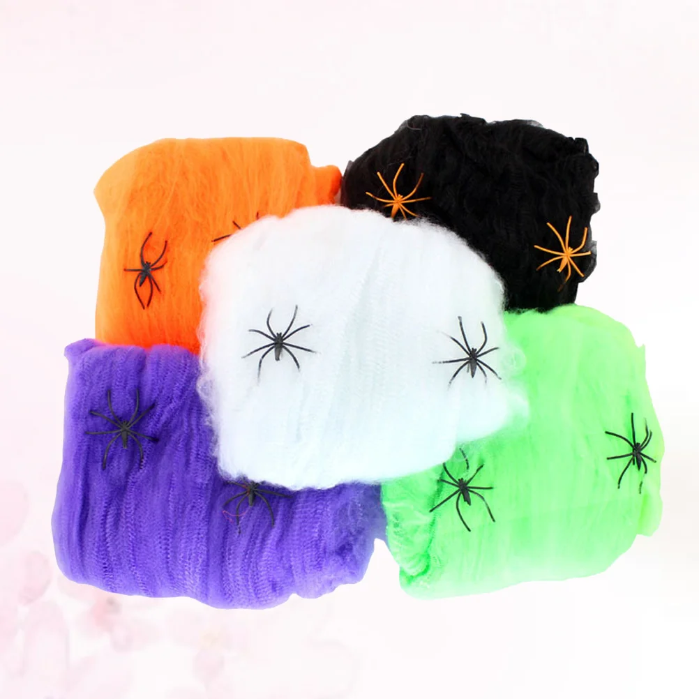 

5 Sets Spider Web Super Stretch Cobweb Prop Spooky Realistic Webbing with Spiders for Entryway Haunted House Graveyard Decor