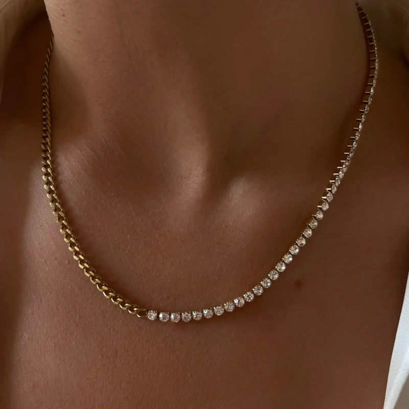 Minar Cool 18K Gold Plated Titanium Steel Chunky Cuban Chain Tennis Necklace for Women Panelled Shiny CZ Zircon Choker Necklaces
Minar Cool 18K Gold Plated Titanium Steel Chunky Cuban Chain Tennis Necklace for Women Panelled Shiny CZ Zircon Choker Necklaces