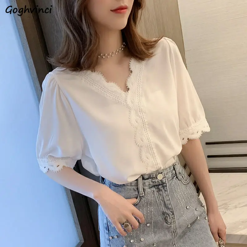 Shirts Women Tender Lace Sweet Elegant Korean Style Solid Office Female V-neck Sexy Vacation Stylish Camisas Mujer Chic Cozy Ins
Shirts Women Tender Lace Sweet Elegant Korean Style Solid Office Female V-neck Sexy Vacation Stylish Camisas Mujer Chic Cozy Ins
