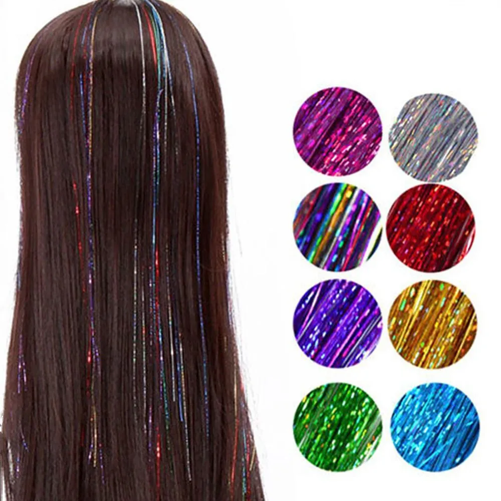 

600 Strands Sparkle Shiny Hair Tinsel Women Hippie Hair Decoration Braiding Rainbow Hair Extension Dazzles Hair Styling Tools