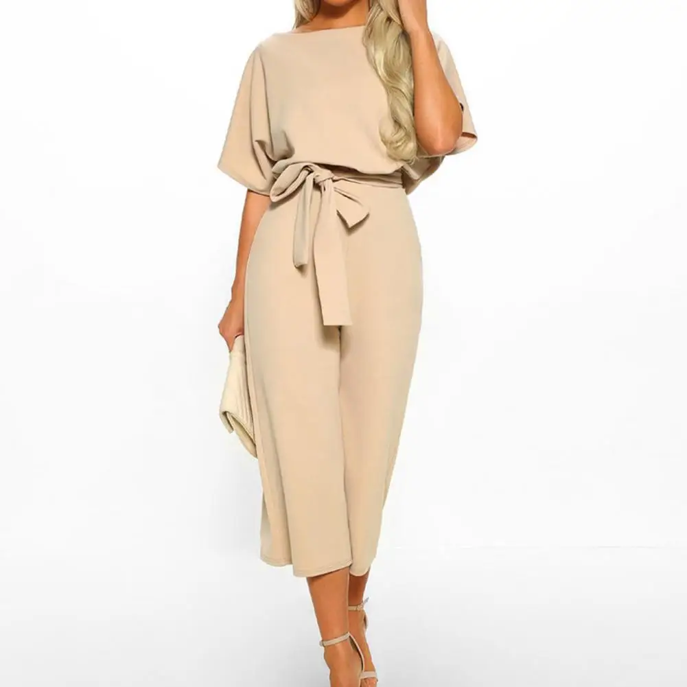Summer Romper Solid Color Short Sleeves Belt Batwing Sleeve Tight Waist Women's Jumpsuit for Work
Summer Romper Solid Color Short Sleeves Belt Batwing Sleeve Tight Waist Women's Jumpsuit for Work