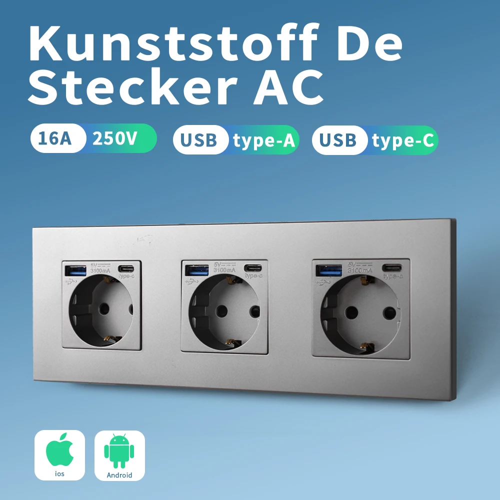 Bingoelec Европейская настенная розетка 157 мм, двойная розетка питания с USB-портом для зарядки 220 А, электрические розетки, пластиковая панельная розетка питания в