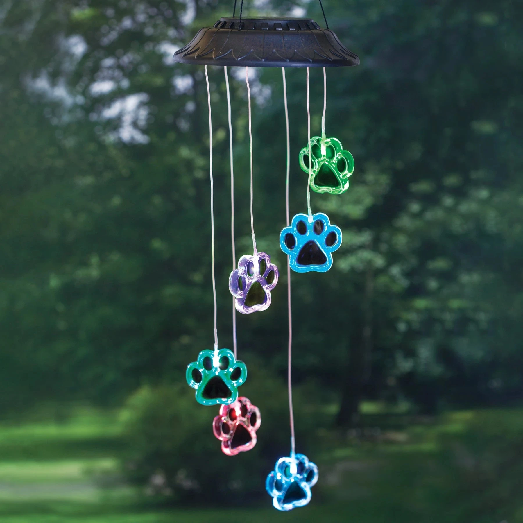 

Pet Pawprint Solar LED Wind Chimes Lights Dogs Cat Six Outdoor Waterproof Color Changing Balcony Yard Patio Decor for Pet Lover