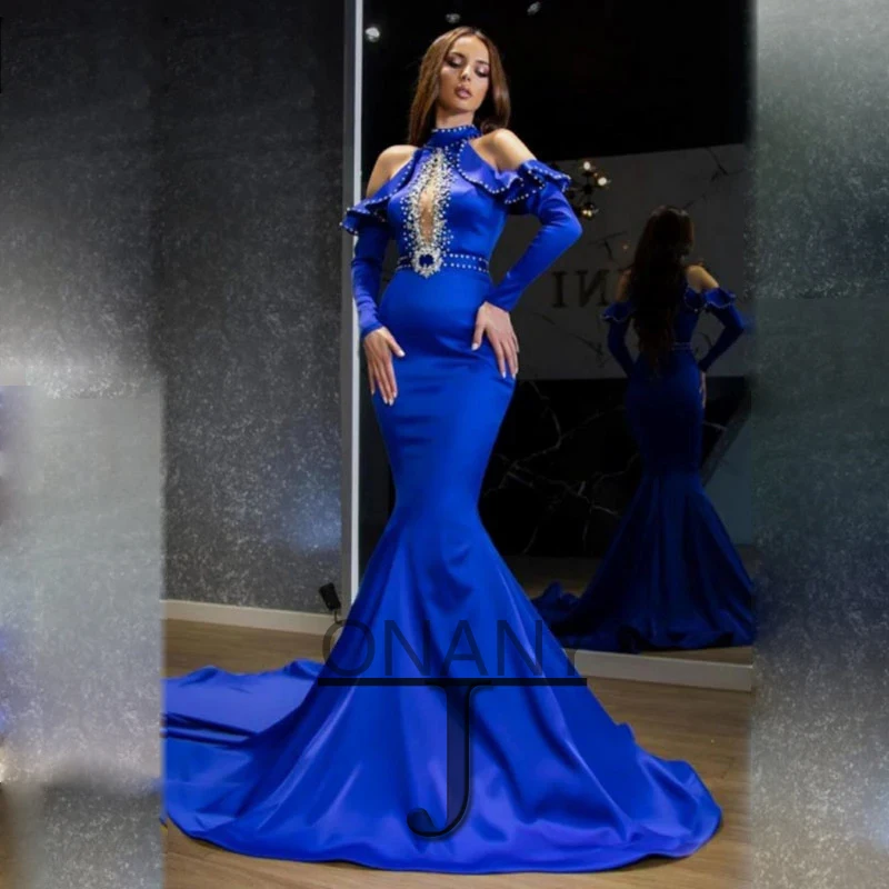 Blue Mermaid Evening Dresses Halter Long Sleeves Formal Prom Gowns Personalised Abendkleider Fiesta De Noche Robe Ball Stretch
Blue Mermaid Evening Dresses Halter Long Sleeves Formal Prom Gowns Personalised Abendkleider Fiesta De Noche Robe Ball Stretch