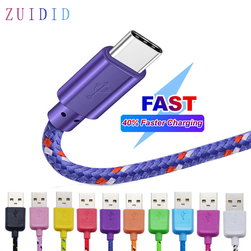 

2.4A Nylon Braided USB Type C Cable 1M 2M 3M Data Sync Fast Charging For Samsung S9 S10 Xiaomi mi8 Huawei P30 Type-c USB C Cable