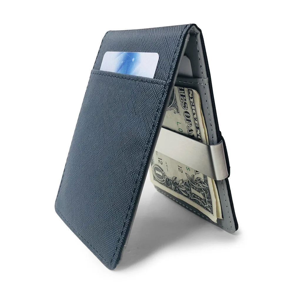 

Модный однотонный мужской тонкий двухскладной кожаный кошелек с зажимом для денег, Женский кошелек для удостоверения личности и кредитных карт, держатель для наличных