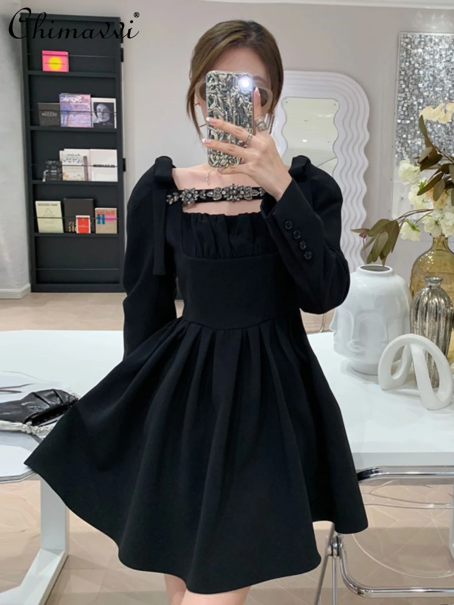 Vintage Bow Square Collar Long Sleeve A-line Dress Women's 2022 Summer New Fashion Black Slim Waist Dress for Ladies
Vintage Bow Square Collar Long Sleeve A-line Dress Women's 2022 Summer New Fashion Black Slim Waist Dress for Ladies