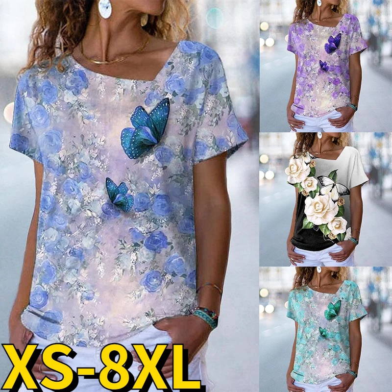 New Butterfly Pattern T-shirt Summer Fashion Casual Short Sleeve Tees Regular V-neck Pullover Women's T-shirt Daily Clothing 
New Butterfly Pattern T-shirt Summer Fashion Casual Short Sleeve Tees Regular V-neck Pullover Women's T-shirt Daily Clothing