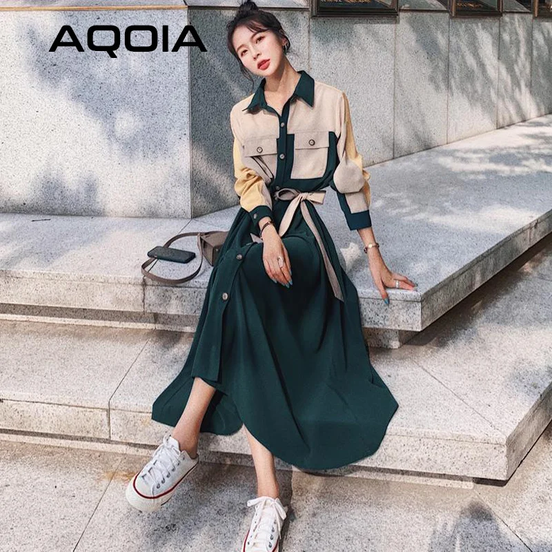 Spring Casual Sashes Women Maxi Dress Turn Down Collar Loose Patchwork Button Up Pocket Ladies Shirt Dresses Robe Vestidos
Spring Casual Sashes Women Maxi Dress Turn Down Collar Loose Patchwork Button Up Pocket Ladies Shirt Dresses Robe Vestidos