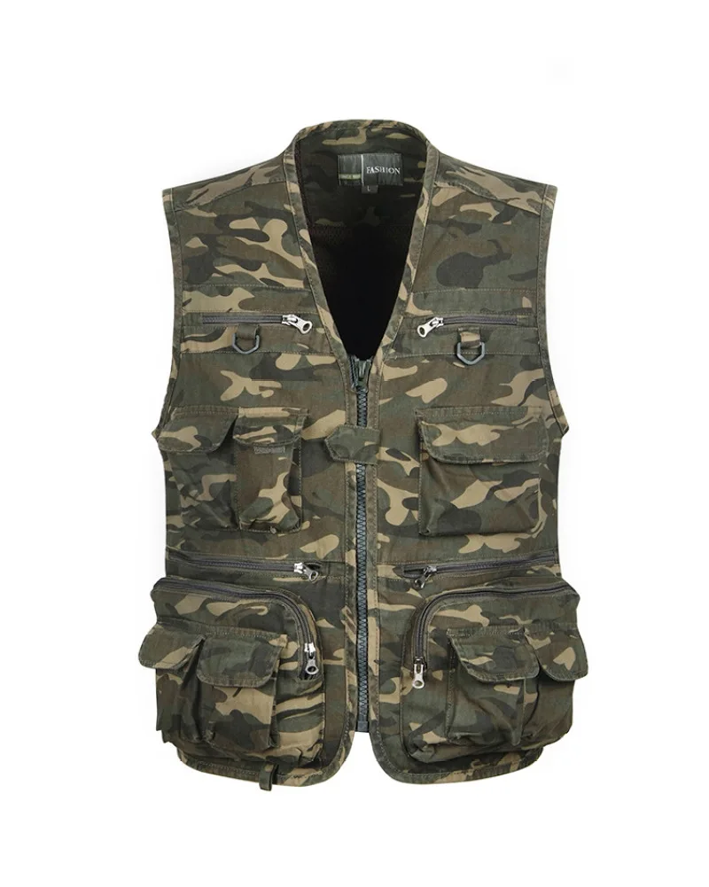 

Cotton Men's Camouflage Vests Sleeveless Multi-Pockets Zipper Male Camo Waistcoats Functional Photography Fishing Vest Jackets