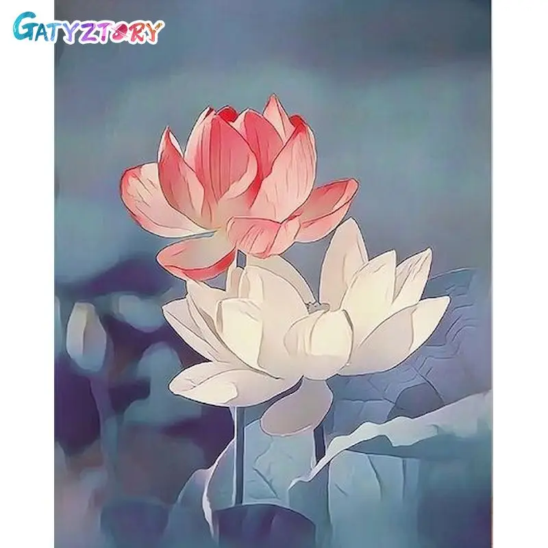 

GATYZTORY Paint By Number Lotus Hand Painted Painting Art Drawing On Canvas Gift DIY Pictures By Numbers Flower Kits Home Decor