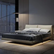 Minimalist suspended bed, modern and minimalist master bedroom, imported high-end leather double wedding bed with top layer