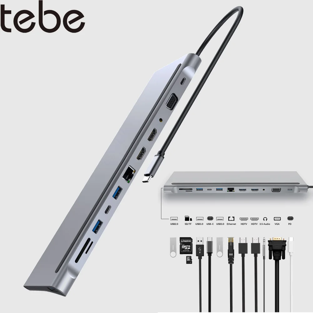 . tebe MST USB C Hub Type-c to Dual HDMI-Compatible VGA Multi USB Lan Ethernet 3.5mm PD Charger SD TF Adapter For Macbook Air
. tebe MST USB C Hub Type-c to Dual HDMI-Compatible VGA Multi USB Lan Ethernet 3.5mm PD Charger SD TF Adapter For Macbook Air